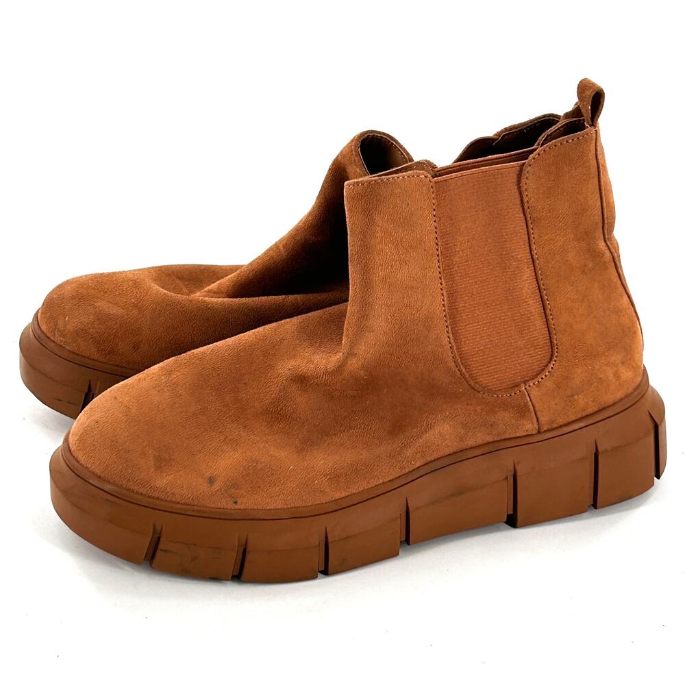 BP Niya Lug Sole Chelsea Boots 9 Tan NWOT Faux Suede Ankle Booties Platform 90s - Picture 8 of 9